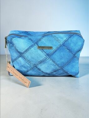 Revive Vintage Faux Denim Patchwork Cosmetic Bag Y2K Travel NWT